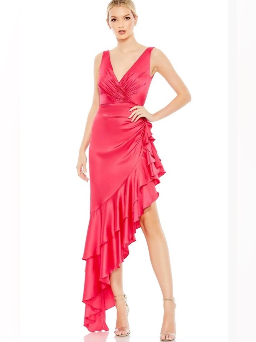 Mac Duggal Hot Pink Sunset Soirée High Low Ruffle Dress NWT Size 0